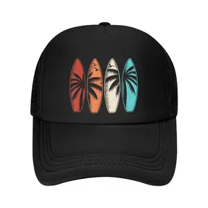 Tropical Hawaii Palm Tree Surfing Beach Surfboard Retro Surf Baseball Cap