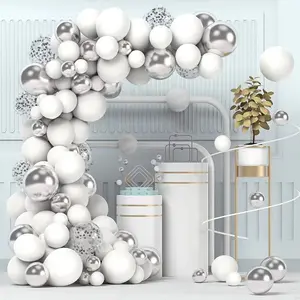 110pcs, White Silvery Balloon Garland Set 10in Birthday Party Wedding Ceremony Decoration Supplies, Party Decor Balloons