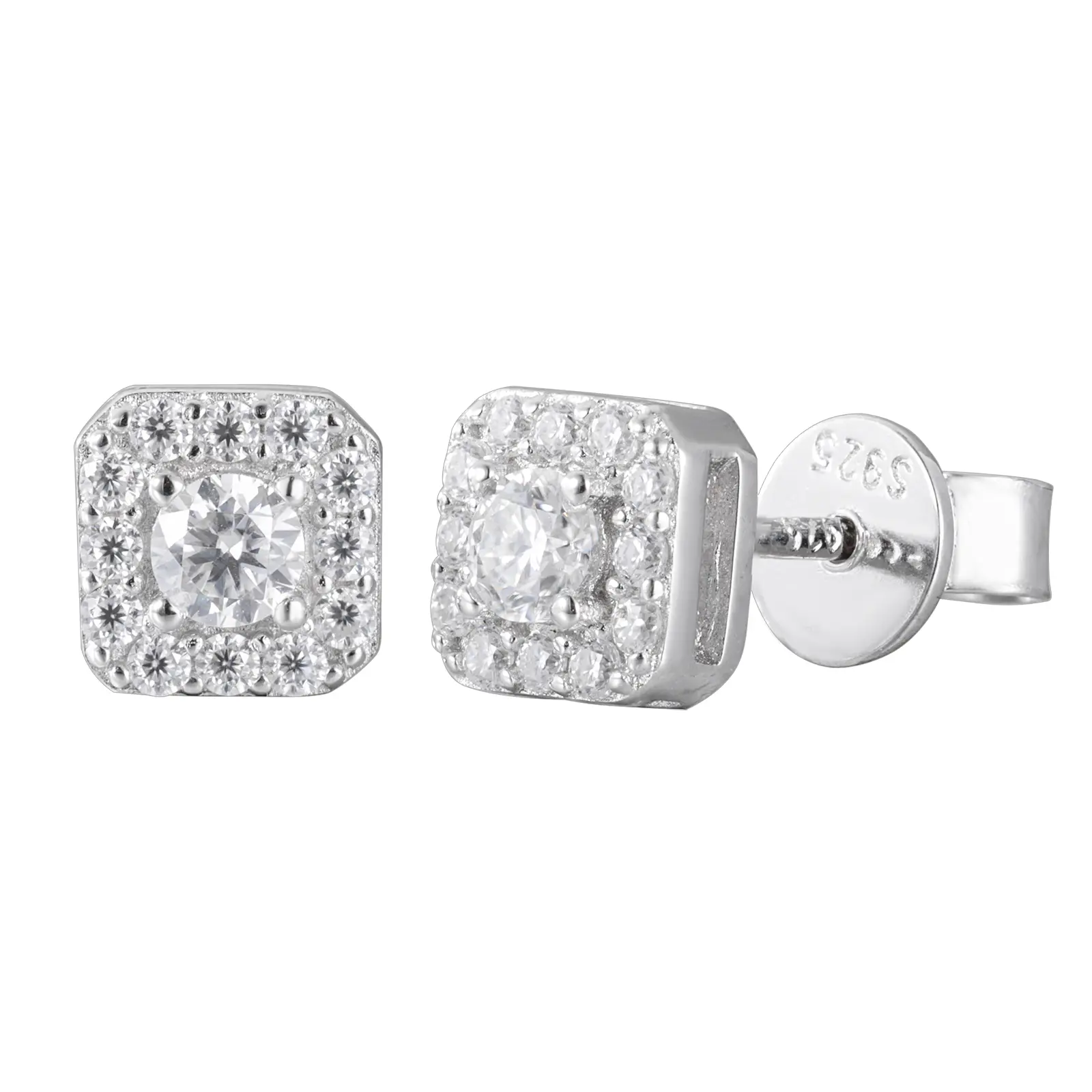 Women's S925 Sterling Silver Princess Cut Lab-Grown Moissanite Ear Studs - Diamond-Look Artificial Gemstone Jewelry for Adults, Valentine’s Day, Mother’s Day, Anniversary Gifts, Modern