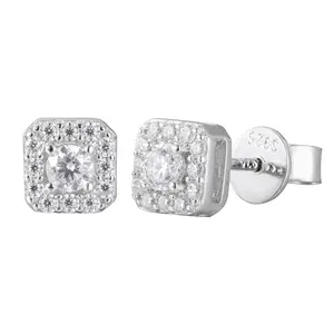 Princess Cut Lab-Grown Moissanite Stud Earrings – S925 Sterling Silver Diamond Look Earrings for Men & Women, Wedding & Birthday Gift