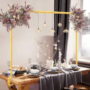 Adjustable Over Table Rod Stand Gold Balloon Arch Hanging Stand with Clamps and Storage Bag, 31-110in Length 31-64in Height for Valentine's Day Wedding Birthday Party Decoration