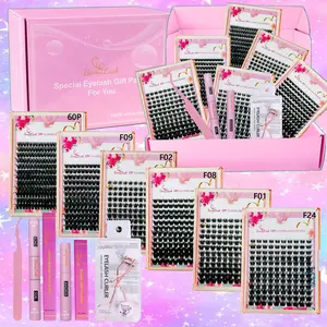 6 Boxes 6 Style 3D Volume D Curl High Capacity Lashes Kit, 6 Trays Mixed Length Eyelash Set Comes With Lash Bond&Seal Lash Remover Lash Curler Tweezer For DIY Use At Home, Beginner Friendly, Diy Eyelash Extensions, Eyelash Gift Pack for Christmas