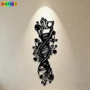 1pc DNA Helix with Floral Accents Metal Wall Art, Intricate DNA Statue Mural, Ideal Gift for New Year, Easter, Science & Nature Enthusiasts,  Metal Wall Decor , Perfect for Indoor Wall & Outdoor Fence, Unique Statement Piece for Home & Garden Decor Lovers