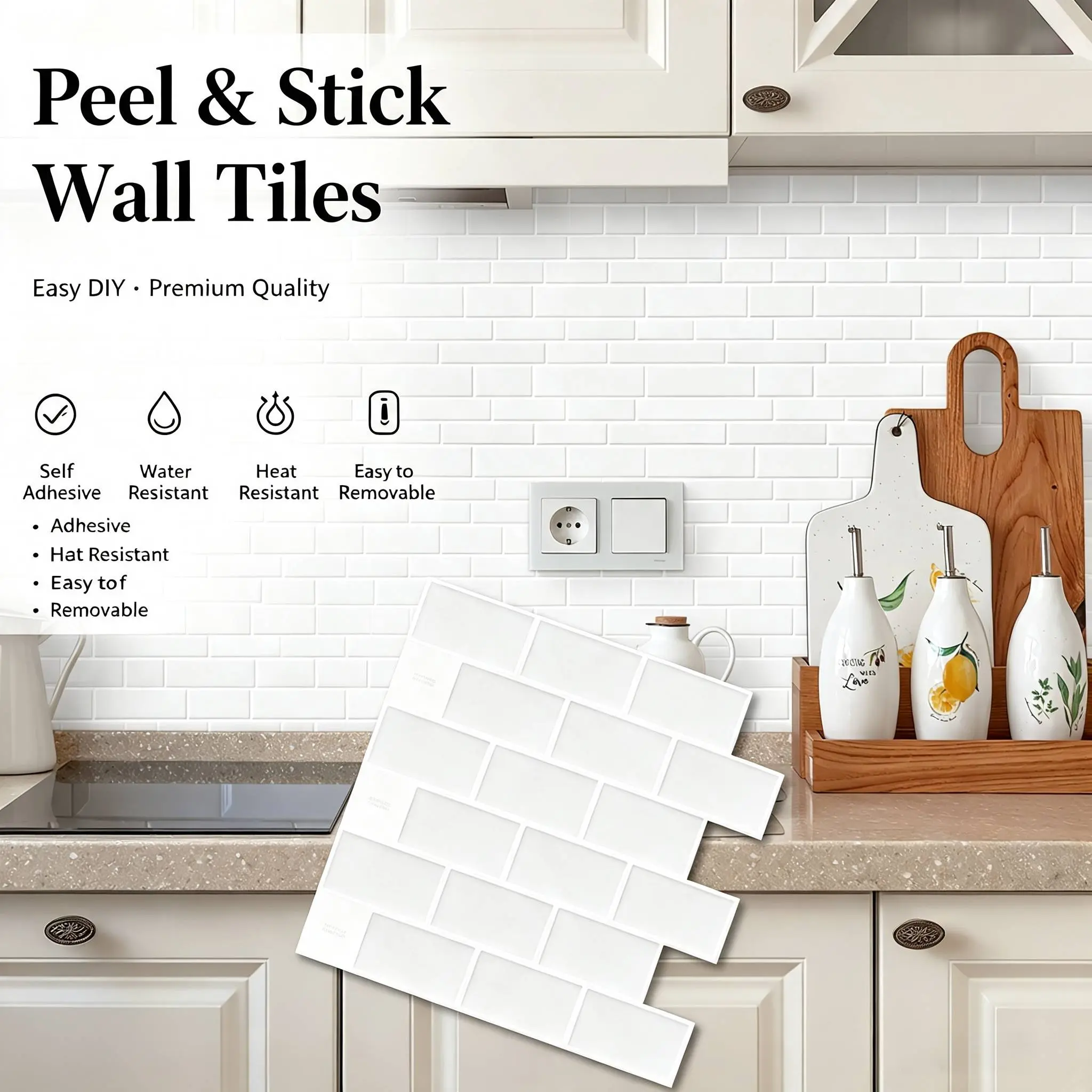 MOONFUN 12×12 in White Subway Style 3D Resin Plaid Peel and Stick Decorative Tile Stickers - Waterproof, Moisture-proof, Scratch-resistant, Durable Self-adhesive Tiles for Kitchen, Bathroom Backsplash Home Decor Walls, Tiles Sticker
