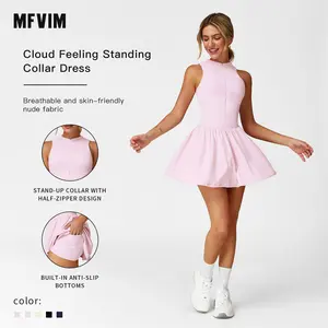 Women's High Neck Tennis Dress Sleeveless Wrap Dress Built-in Shorts Golf Sports Dress Workout Jumpsuit SpringStatements