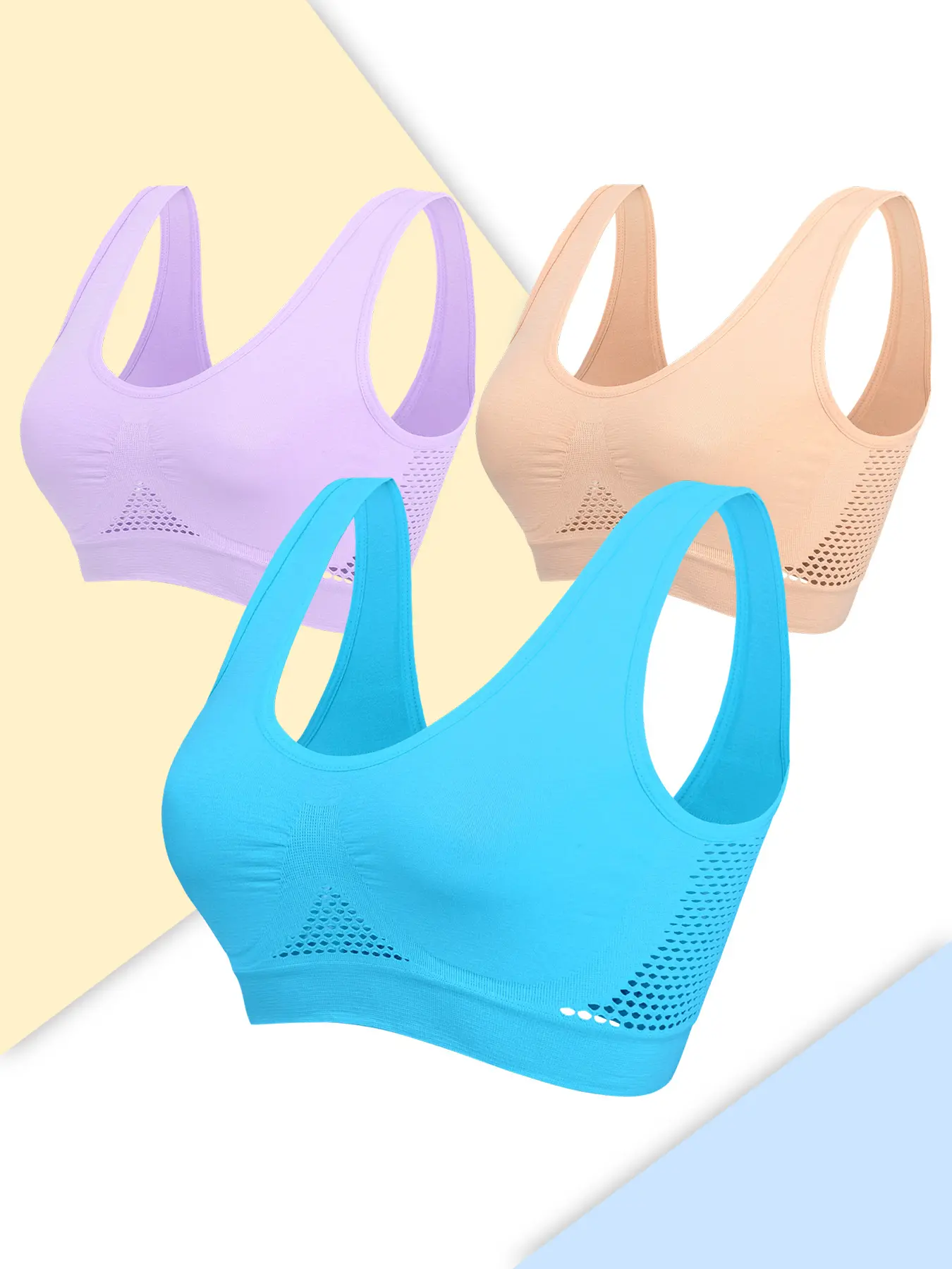 Light purple + apricot + blue