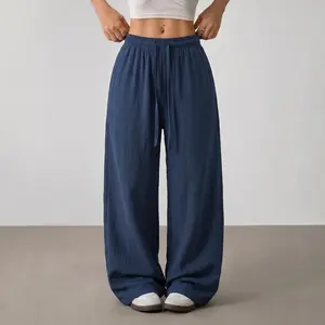 Women’s summer loose couple-style casual pants, lightweight breathable long pants, minimalist solid color, versatile fashion pants for everyday wear, suitable for vacations and daily outfits, 100% polyester fiber material