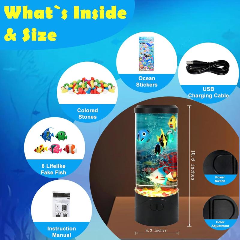 Bubble Fish Lamp,Artificial Aquarium Lamp with 7-Color Changing,Sensory Bubble Tube Light with 6  Fish Moving,Mood Night Light,  for  & Adults,Decor for  Office Bedroom