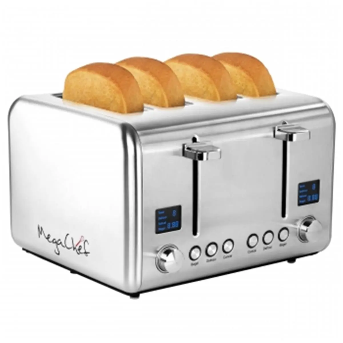 212 MAIN MegaChef MG-TS2500 4-Slice Kitchen Toaster - Stainless Steel Silver Finish, Dual Controls, Extra-Wide Slots