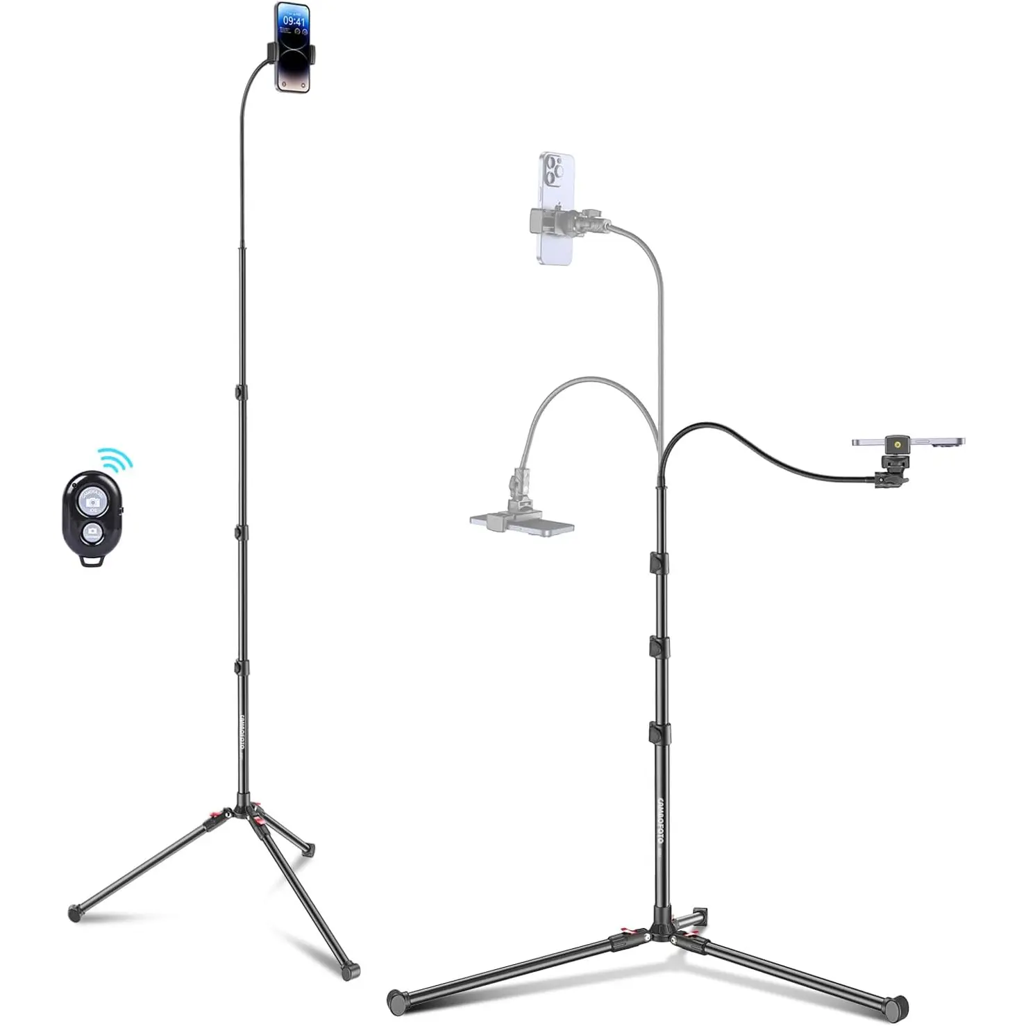 87" Phone Tripod, Overhead Flexible Tall Tripod Stand with Remote, Selfie Stick, Compatible with Iphone, 15.7" Gooseneck/Adjustable 360 Head, Gopro/Ring Light/Webcam/Video Recording/Vlogging CAMBOFOTO