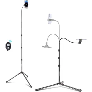87" Phone Tripod, Overhead Flexible Tall Tripod Stand with Remote, Selfie Stick, Compatible with Iphone, 15.7" Gooseneck/Adjustable 360 Head, Gopro/Ring Light/Webcam/Video Recording/Vlogging CAMBOFOTO