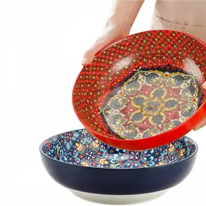 2-Piece Set 10.15-Inch Ceramic Soup Bowls, 67oz Large Noodle Bowl Ramen Bowl Set High-Value Dinnerware, Floral Pattern, Microwave & Dishwasher Safe