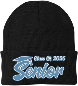 Senior 2026 Embroidered Beanie Hat Acrylic Knit Soft Warm Graduate Finish School Beanie Watch Cap