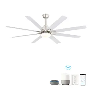 66 Inch Round Contemporary Ceiling Fan, ABS Solid Wood Stainless Steel, Dimmable 18W LED Light, Ultra Quiet Pure Copper DC Motor, Reversible Airflow, Smart App Voice & Remote Control, 3 Size Downrod, Energy Saving Indoor Outdoor Large Fan