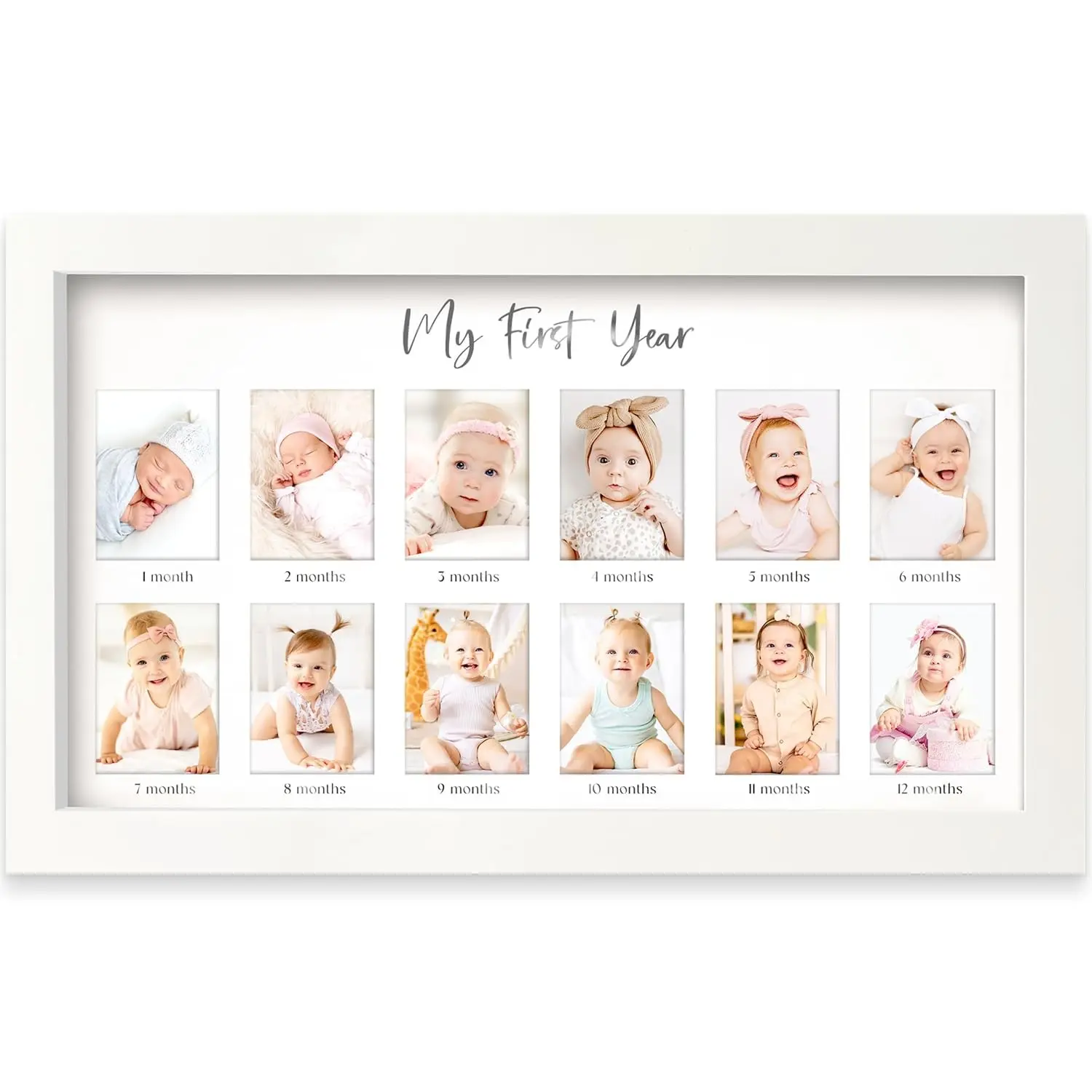 My First Year Photo Frame,12 Months Baby Picture Frame for Newborn Girl,Boy-Baby Shower Gifts Keepsakes,Monthly Baby's One Year Birthday Milestone,1st Nursery Photo Collage Display Board(Alpine White)