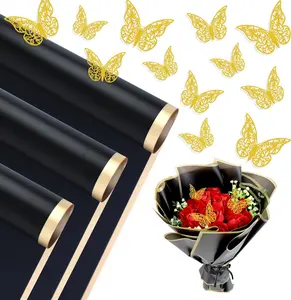 20 Sheets Flower Wrapping Paper, Waterproof Floral Bouquet Wrapping Paper with 3D Decorations, Florist Supplies for Wedding Birthday Gift, DIY Crafts