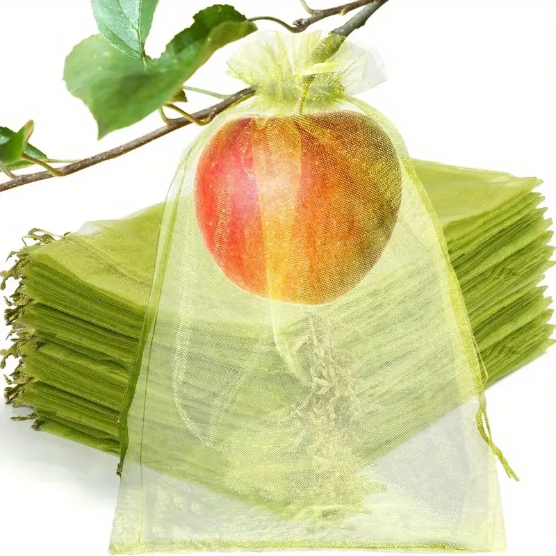 50 Pcs Fruit Protection Bags, 6×9 Inches Green Fruit Nets for Fruit Tree, Drawstring Mesh Cover Bags, Plant Covers to Protect Vegetables Tomato Strawberry Garden, Fruit Tree Netting, Plant Protector