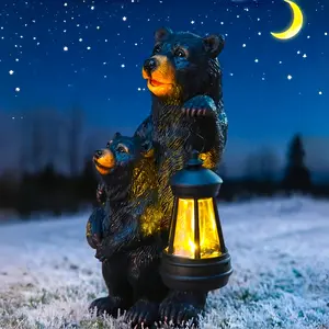 Solar Bear Garden Statue with Lantern 10 Inch Black Bear Decor Outdoor, Resin Yard Decorations, Solar Figurine Garden Decor for Patio Lawn Backyard Unique Housewarming Gifts for Women Mom