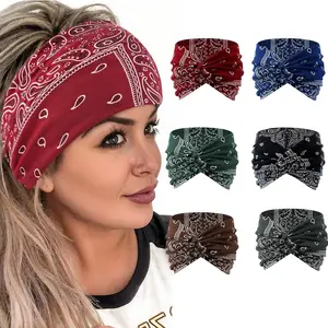 6-piece women's cashew hairbands, for sports, running, and yoga, multi-colored bohemian-style crossed wide-edge fashionable hairbands, hair accessories for yoga, exercise, and daily use, Workout Headband, Elastic Headband