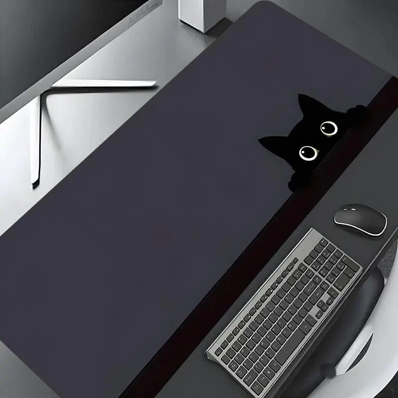 Cute Peeking Black Cat Computer Mouse Pad, Minimalist Dark Design, Large Non Slip Gaming Mouse Pad, Stylish Desk Protector with Non-Slip Rubber, Multi-Size Desktop Accessory, Aesthetic Office Supplies, Mouse Mat