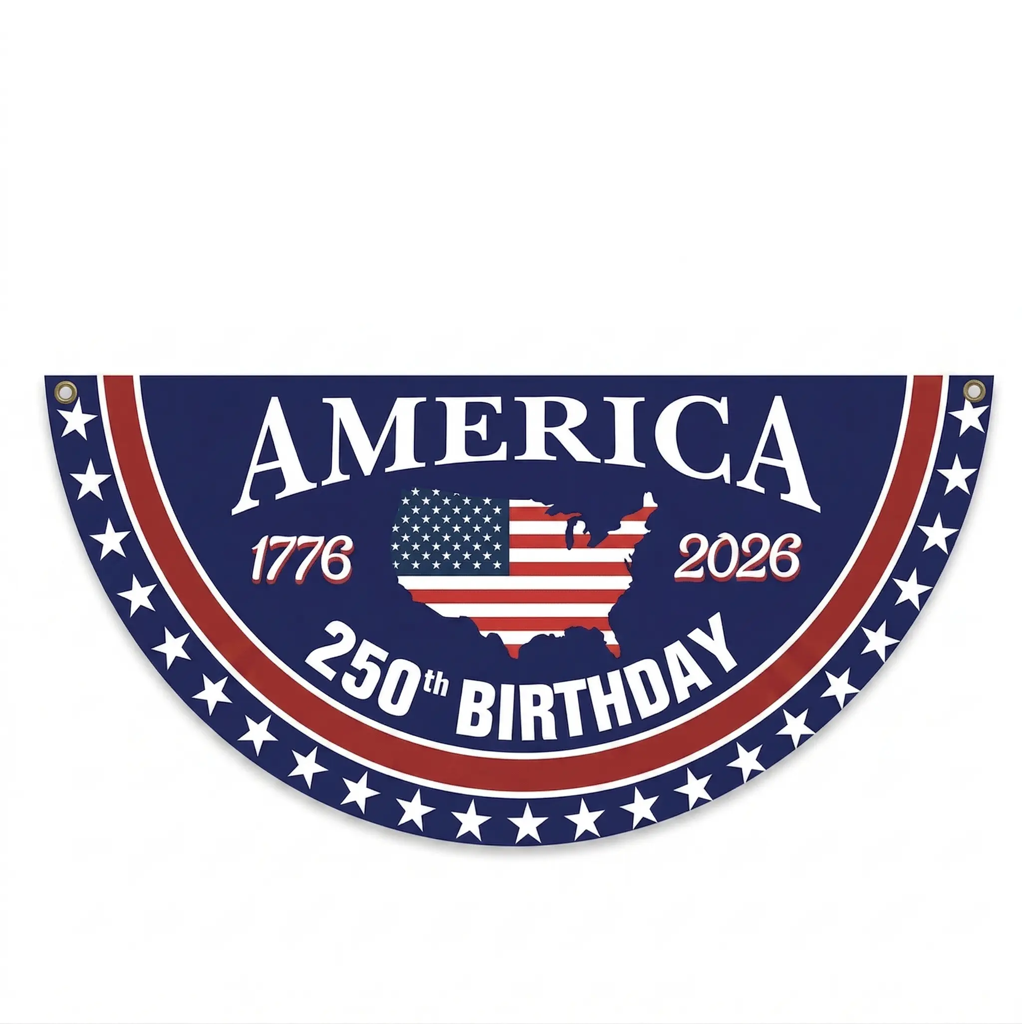 250 Years Anniversary Bunting Flag 1776-2026 USA Patriotic Banner 18*36in/36*72in Durable Fabric with US Map Stars & Stripes for Porch Yard Party Home Decor