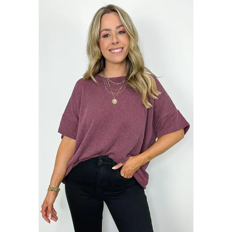 Weekend Getaway Rib Knit Oversized Top - BACK IN STOCK