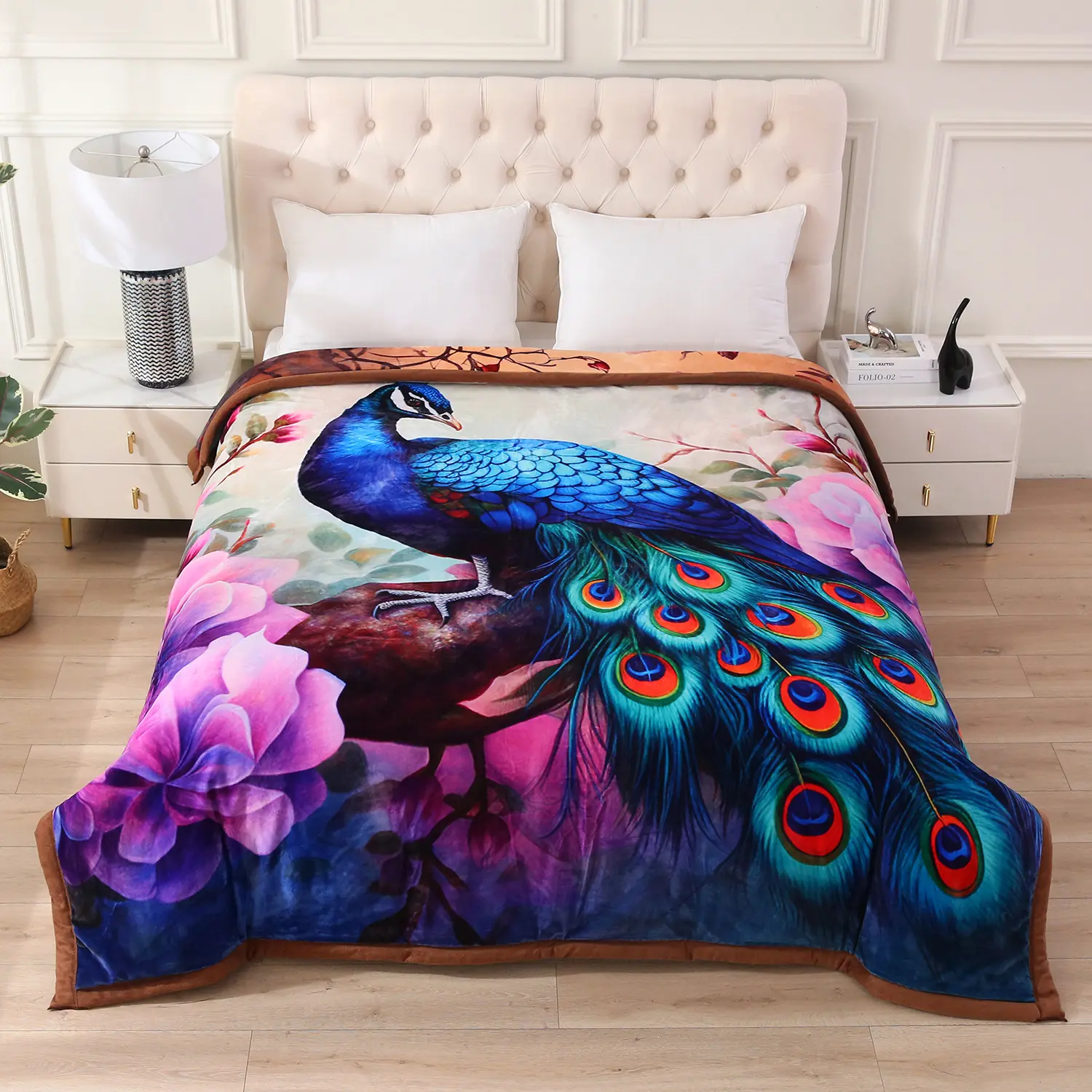 3 Ply Printed Fleece Blanket, Plush Raschel Blanket, Silky Soft-8.6 Ib, King Size