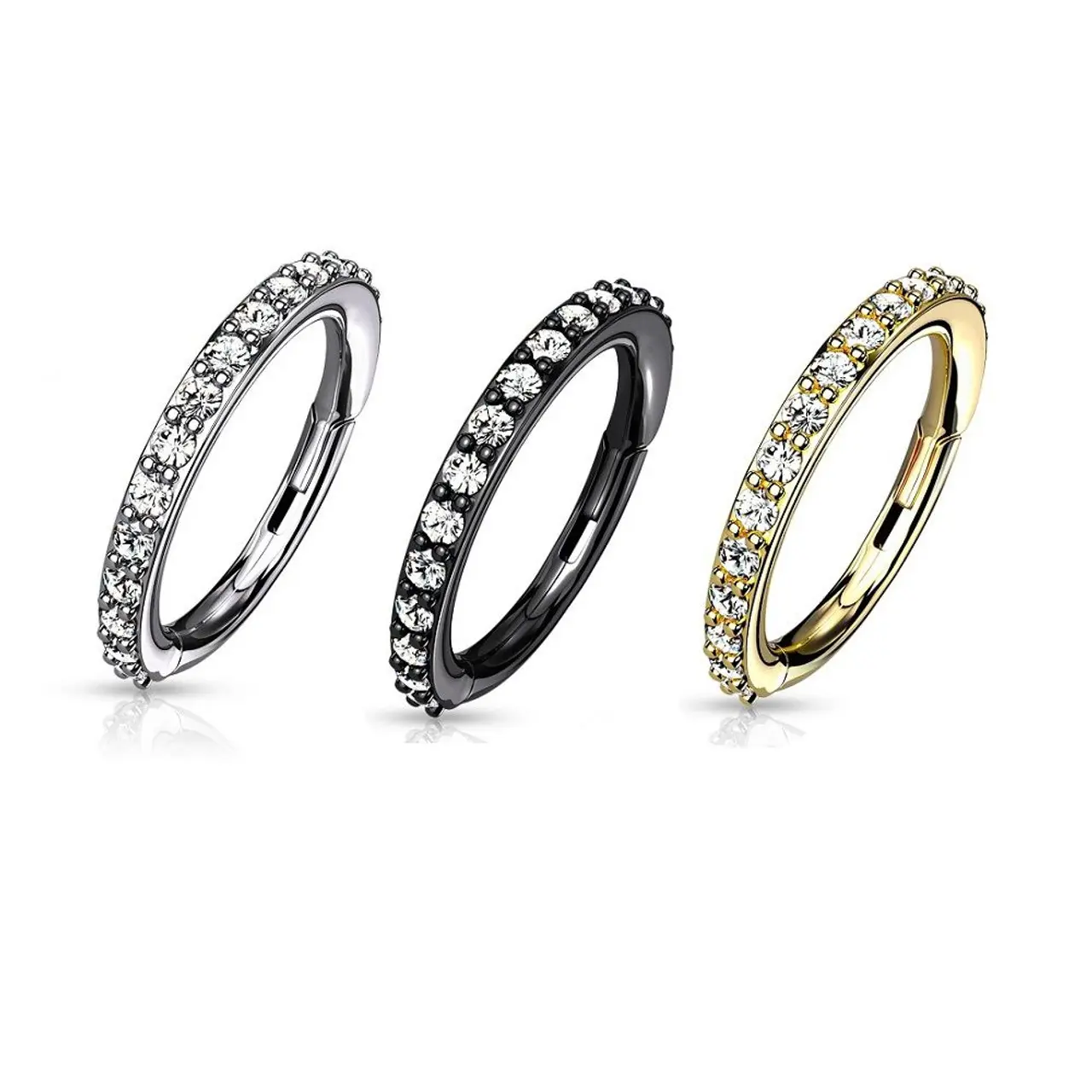 Daith Conch Helix Hinged Segment Hoop Ring with Set CZ Paved Jewels 16ga 14ga- Sold Each