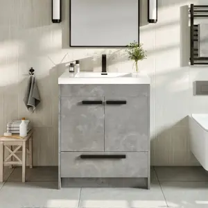 Lugano 30 in. Concrete Gray Single Sink Bath Vanity with Acrylic Top and Integrated Sink
