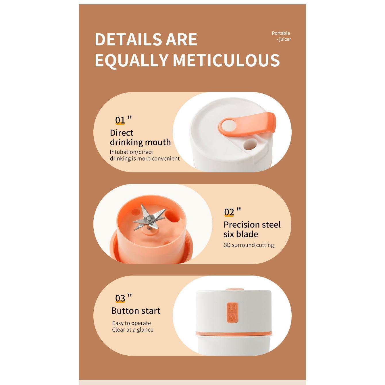 Kitchen Electric Juicer USB Charging Wireless Juices Blender Fruit Orange Mixer Squeezer Machine Ice Crush Cup Food Processor