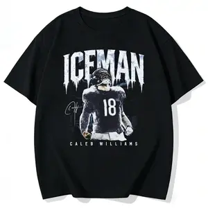 Women's Plus size Unisex Caleb Williams Bears Iceman Signature Graphic T-shirt, Cotton Football Lover Tee, Team Fan Gift Merch, Size L-3XL 4XL 5XL
