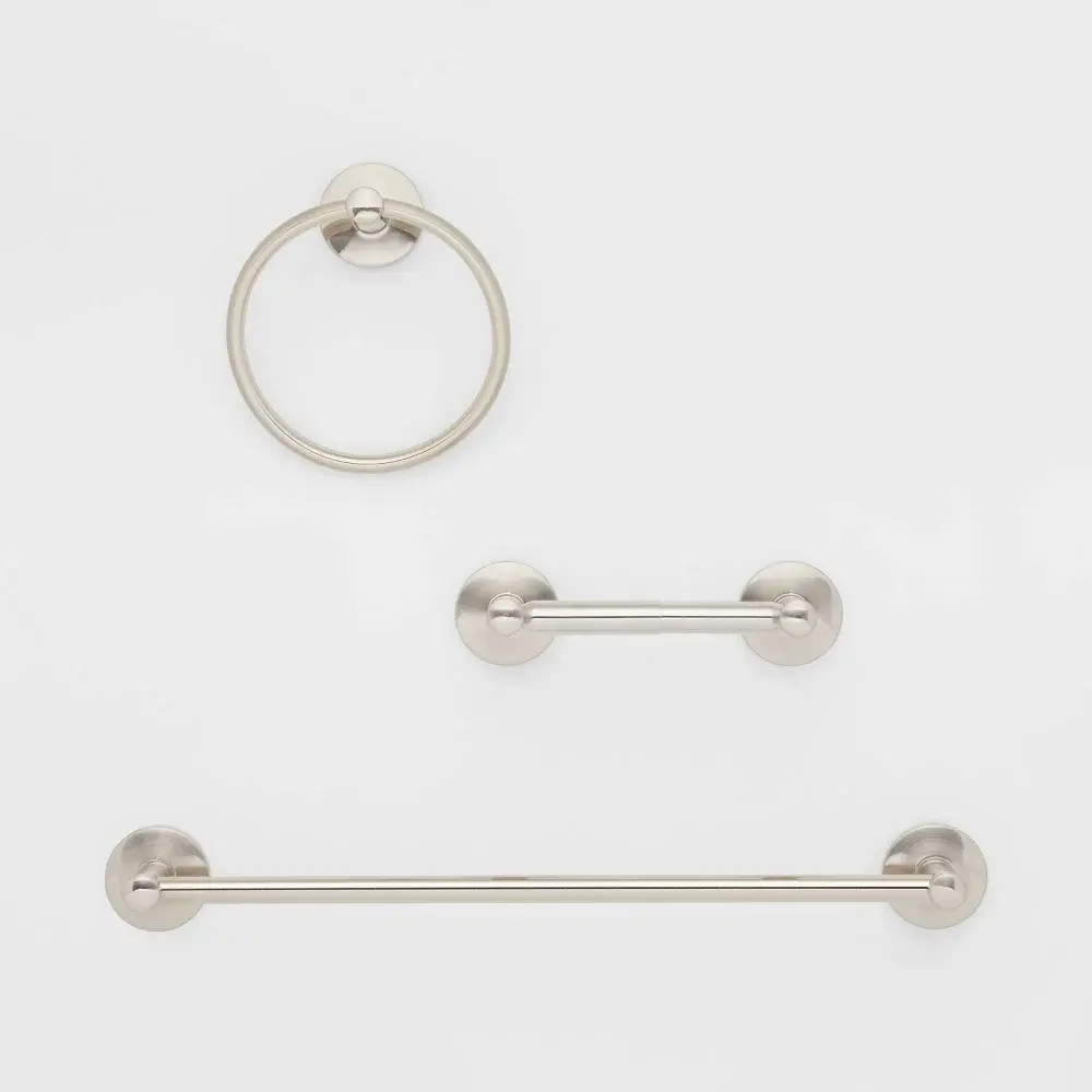 3pc Bath Hardware Set Brushed Nickel - Threshold: Includes Towel Ring Tissue Holder Metal Finish