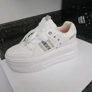 SEXXY Platform Sneakers Comfortable for Daily Wear with Rhinestone Detail Black Leather Shoes