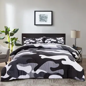 Size Camouflage Bedding Comforter Set with Sheets, Boys Girls Men Camo Bed in A Bag 5 count, Teens Dorm Bed Sets Neutral Farmhouse Lodge Cabin Army Bedspread (Grey, )
