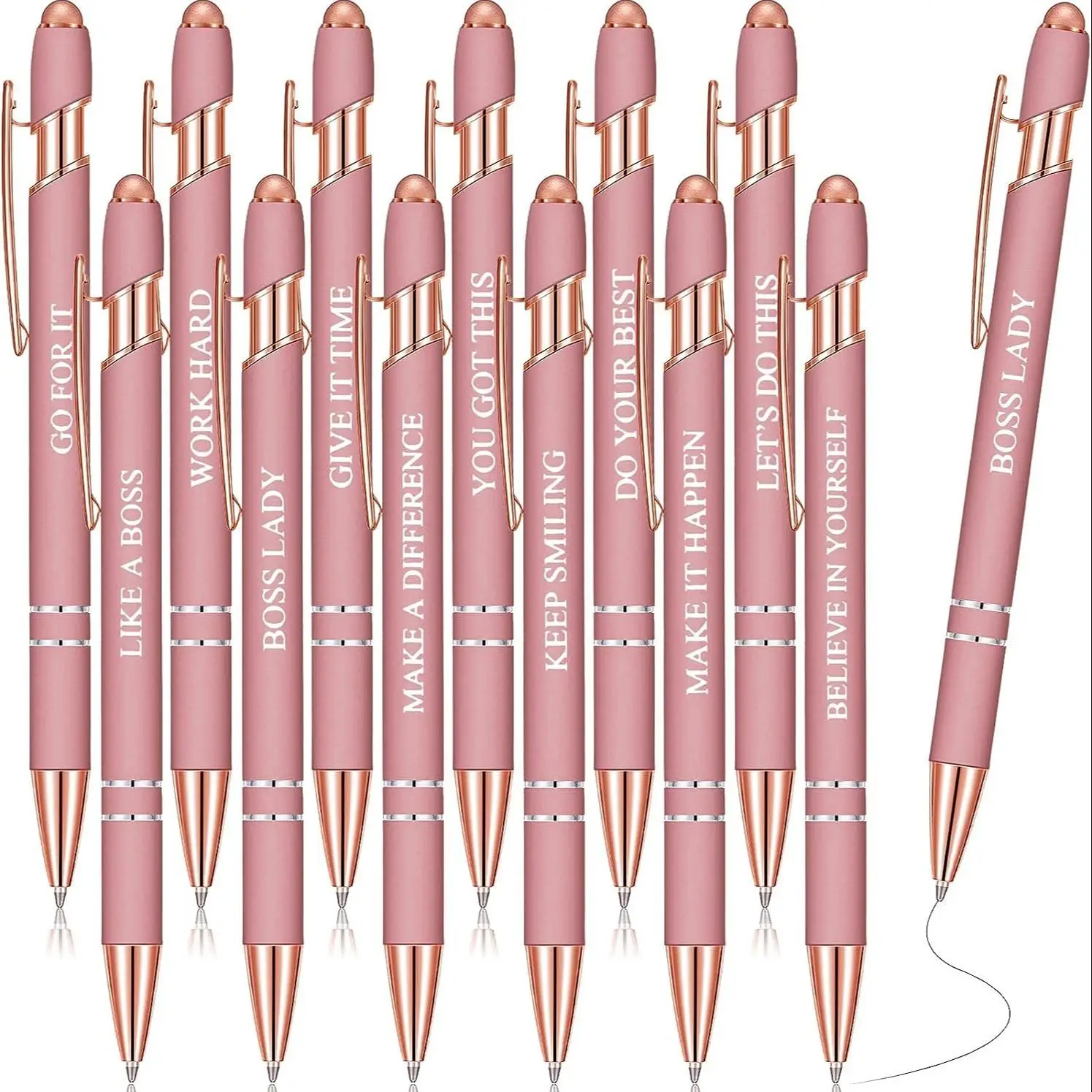 Inspirational Quotes Metal Ballpoint Pen, 12pcs Multifunctional Portable Multi-purpose Ballpoint Pens, Durable Writing Pens for Office & School & Home