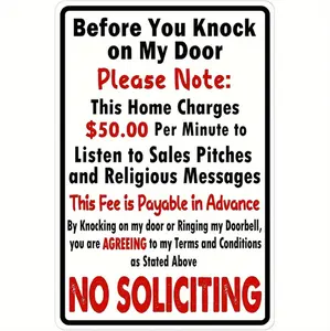 [Funny Metal Sign] Vintage Iron Metal Sign "No Soliciting" | Durable Build, Funny Wall Decor, 20x30cm, Humorous Home Charges Listening to Dealership Pitches and Religious Messages, Ideal for Cafe or Street Decoration, Metal Wall A