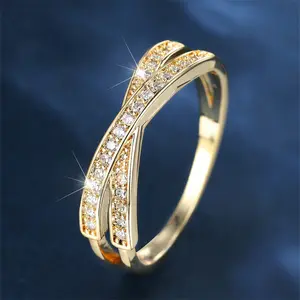 FASHION - Minimalist Stacking Crossed Wedding Bands Black Gold Silver Color Blue Red Green Stone White Zircon Thin Rings For Women Jewelry