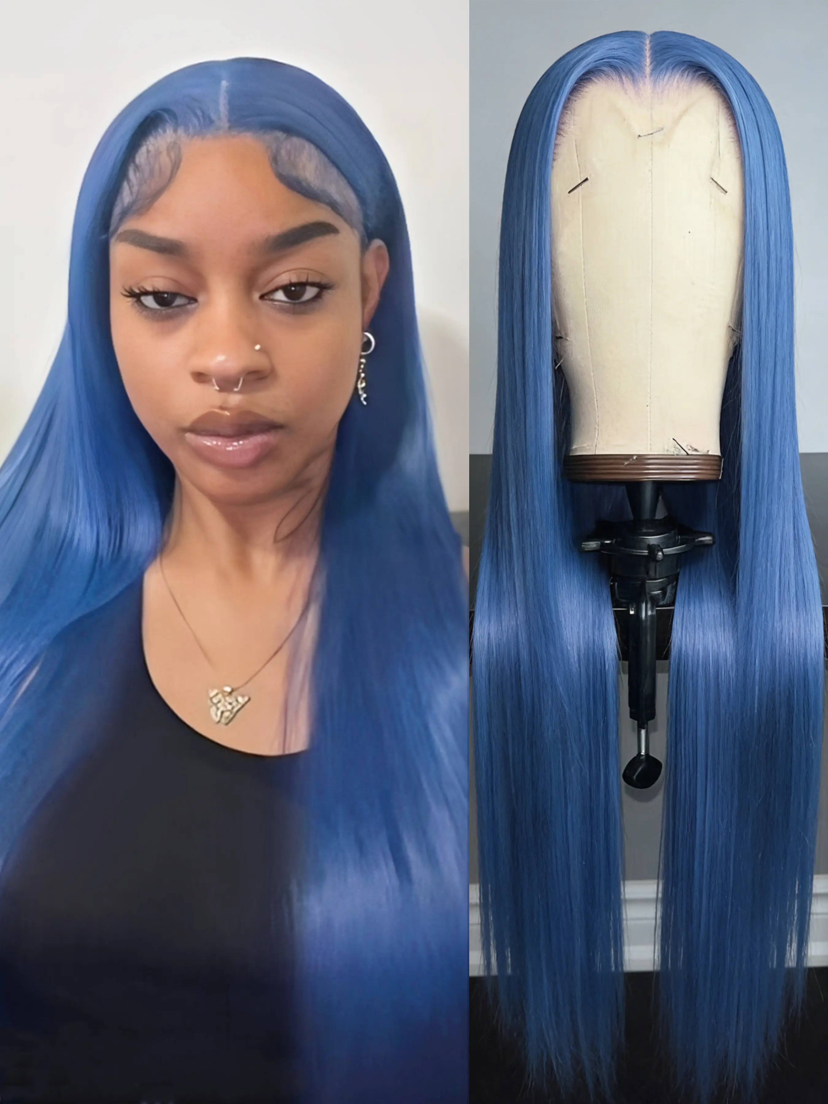 Blue Straight Synthetic Wig 13×4 Lace Part Natural Hairline Hear Resistant Lace Front Wigs for Men Women Wear Cosplay Party Use Fun Wigs Blue Fiber Hair 26Inches Synthetic Hairpieces