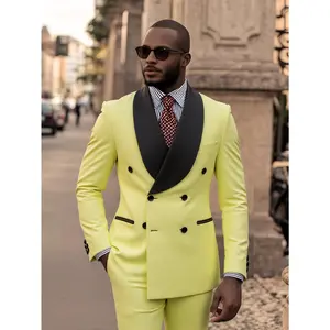 Men's Suit Double Breasted 2-Piece Jacquard Tuxedo Set - Shawl Lapel Blazer Jacket & Pants for Wedding, Formal & Event Attire