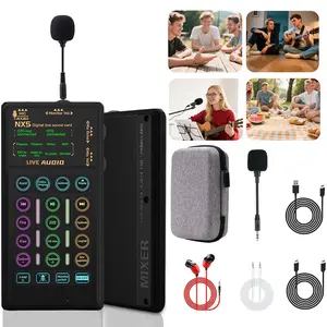 Handheld sound card live broadcast microphone artifact, 6 voice changes+6 singing modes, OTG digital connection, Bluetooth accompaniment+reverberation adjustment, compatible with mobile phones/computers/PS4/PS5 live streaming devices