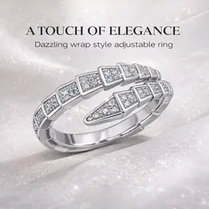 Trendy and Versatile Open Snake-Shaped Joint Ring with Full-Diamond and Micro-Set Zirconia Alloy Gemstone Rings for Anniversary