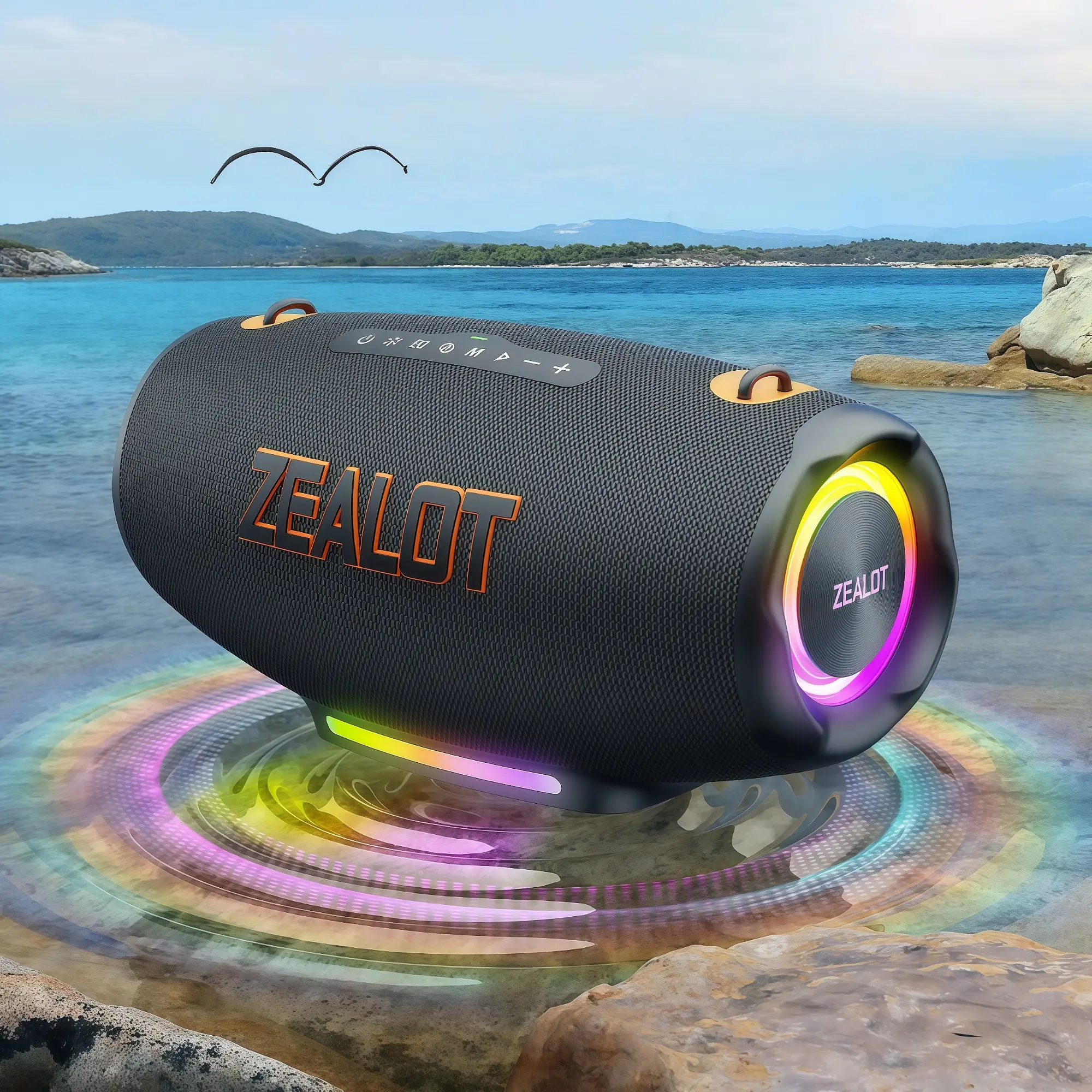 Zealot Portable Bluetooth-compatible Speaker, Outdoor Waterproof Party Speaker, Rechargeable Party Speaker, Multifunctional Wireless Speaker, 100w Bass Boombox, Bass Boost Speaker, Fast Charging, RGB Light Effect, All-Day Battery Life