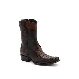 Wild West Boots – Men's 279BF8216 | Dubai Toe | Caiman Belly Leather | Faded Brown | Short Boot