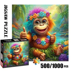 1pc 1000 piece adult puzzle 58x58cm Colorful - Haired Monkey with Flower Lei Giving Thumbs - Up in Jungle500 pieces paper jigsaw puzzle suitable for DIY creative games for adults and families, bi