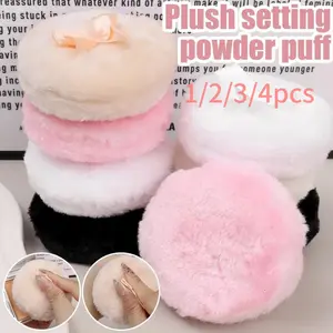 Large Fluffy Powder Puff, 1/2/3/4pcs,4 Inch Ultra Soft Washable Reusable Velvet Facial Face Body Loose Powder Puff Wet Dry Makeup Tool