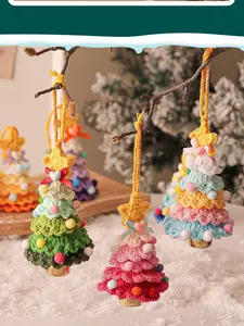 Velvet & Crochet Yarn Christmas Ornaments | Hanging Tree Decorations | Holiday Car Charm Pendant | Handmade Christmas Decor