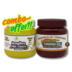 Gel de Jengibre(Ginger & Herbal Gel) 250g+ Fenugreek Firming Gel (250g) – 100% Natural Chupa Hydrating & Toning Set – Panza- With Cinnamon, Mint, Passion Fruit, Algas, & More– For Abdomen, Bust & Glutes –