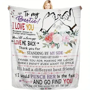 Best Friend Blanket - Cozy Micro Throw with Heartfelt Message, Soft Floral Design, Perfect Gift for Birthdays, Holidays, or Office Naps-280GSM