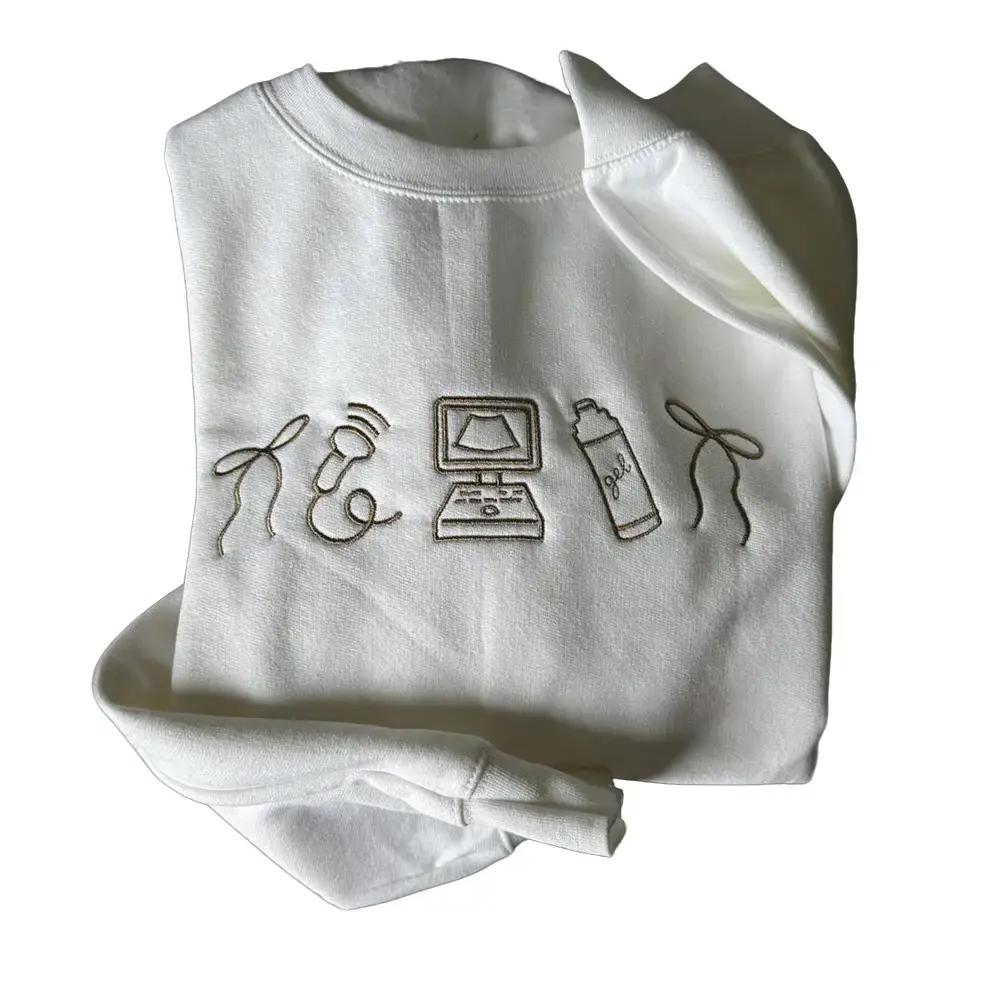 Ultrasound Tech Icon Embroidered Crewneck | Sonographer Sweatshirt | Ultrasound Icons Pullover | Gift for Sonographers & Ultrasound Techs