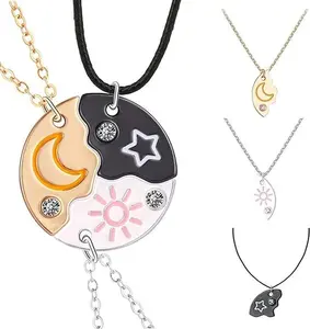 3PCS Magnetic Puzzle Star Moon Sun Pendant Necklace Set,3 Interchangeable Colorful Pendants,Y2K Cute Funny Friendship Gifts Gift for Girls Best Friend Birthday